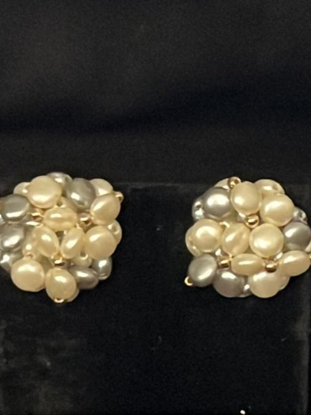 Faux Grey and White Pearl Cluster Earrings